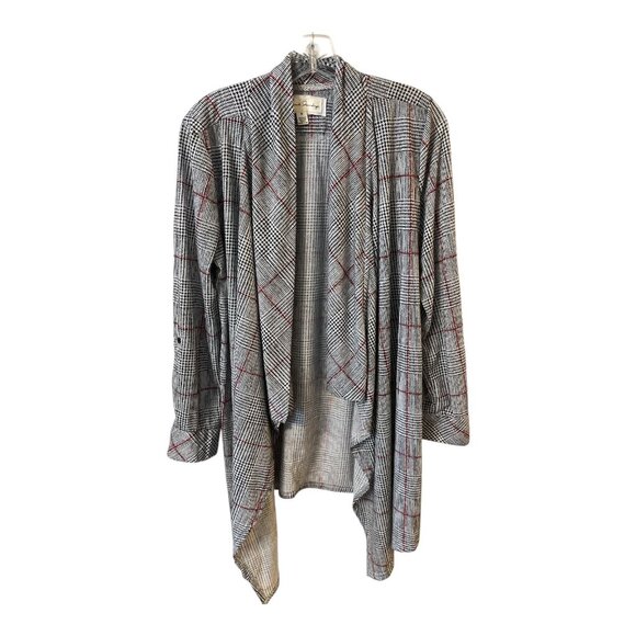 French Laundry Women’s Open Front Cardigan – Black, White & Red Plaid – Size M – - Picture 1 of 5